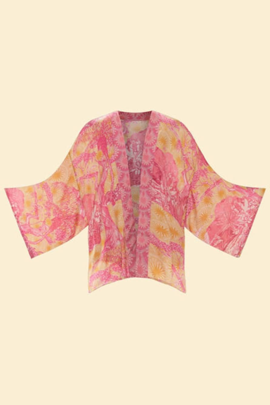 Powder Tropical Toile Kimono Jacket In Pineapple & Fuchsia