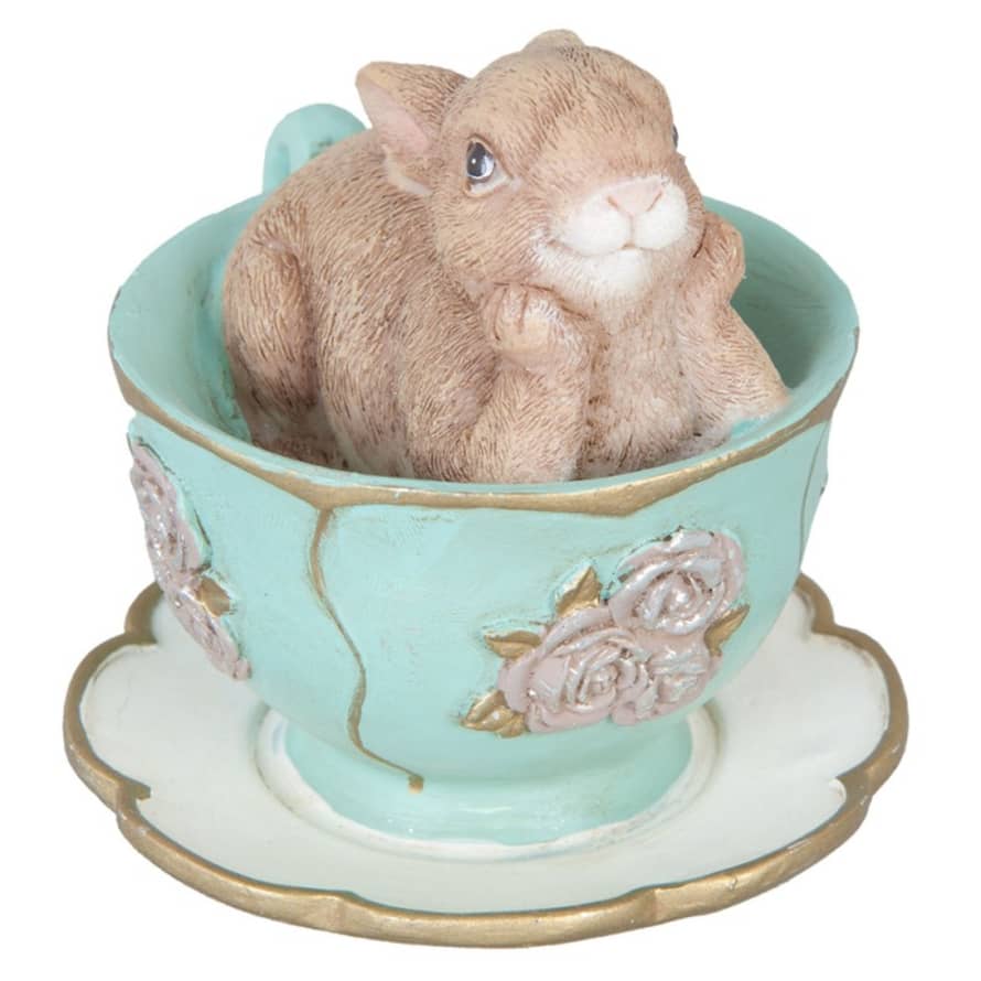 clayre & Eef Bunny in Cup of Flowers / Polyresin / 7*8*7 Cms.