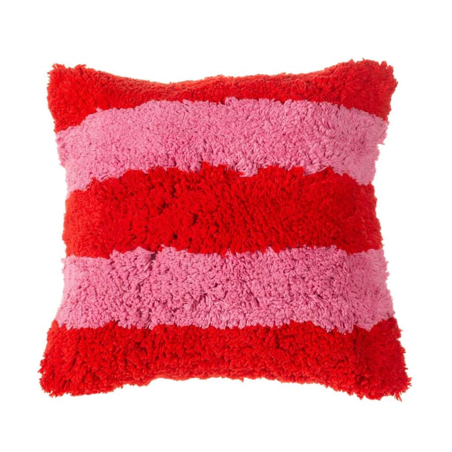 Sass & Belle  Red And Pink Stripe Tufted Cushion