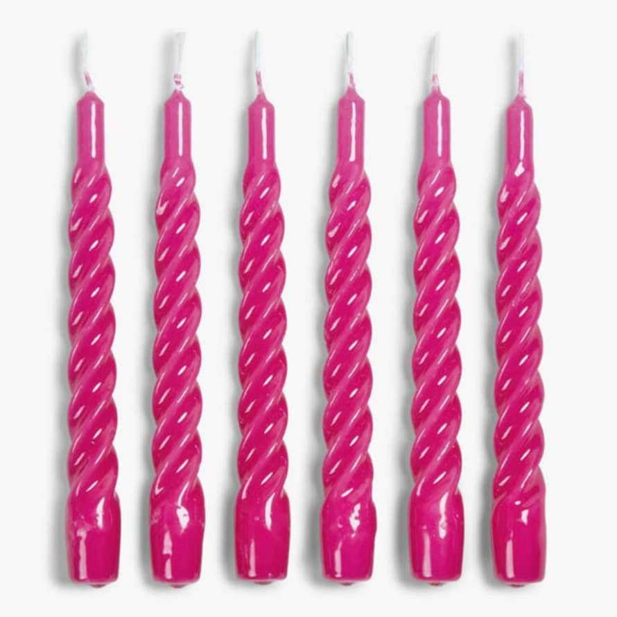 Anna & Nina Twisted Candles In Bright Pink