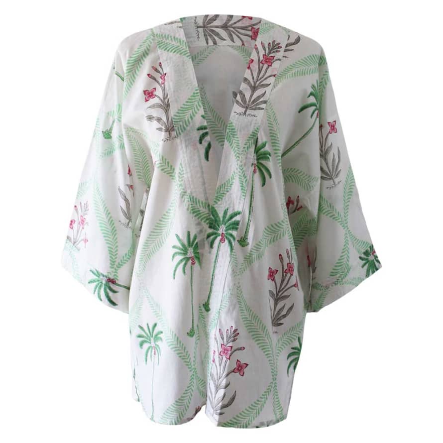 Powell Craft Floral Pink Palm Tree Print Cotton Summer Jacket