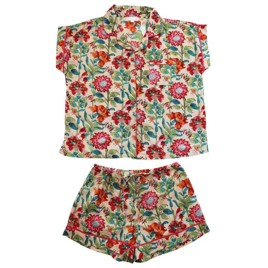 Powell Craft Ladies Floral Garden Print Cotton Short Pyjama Set