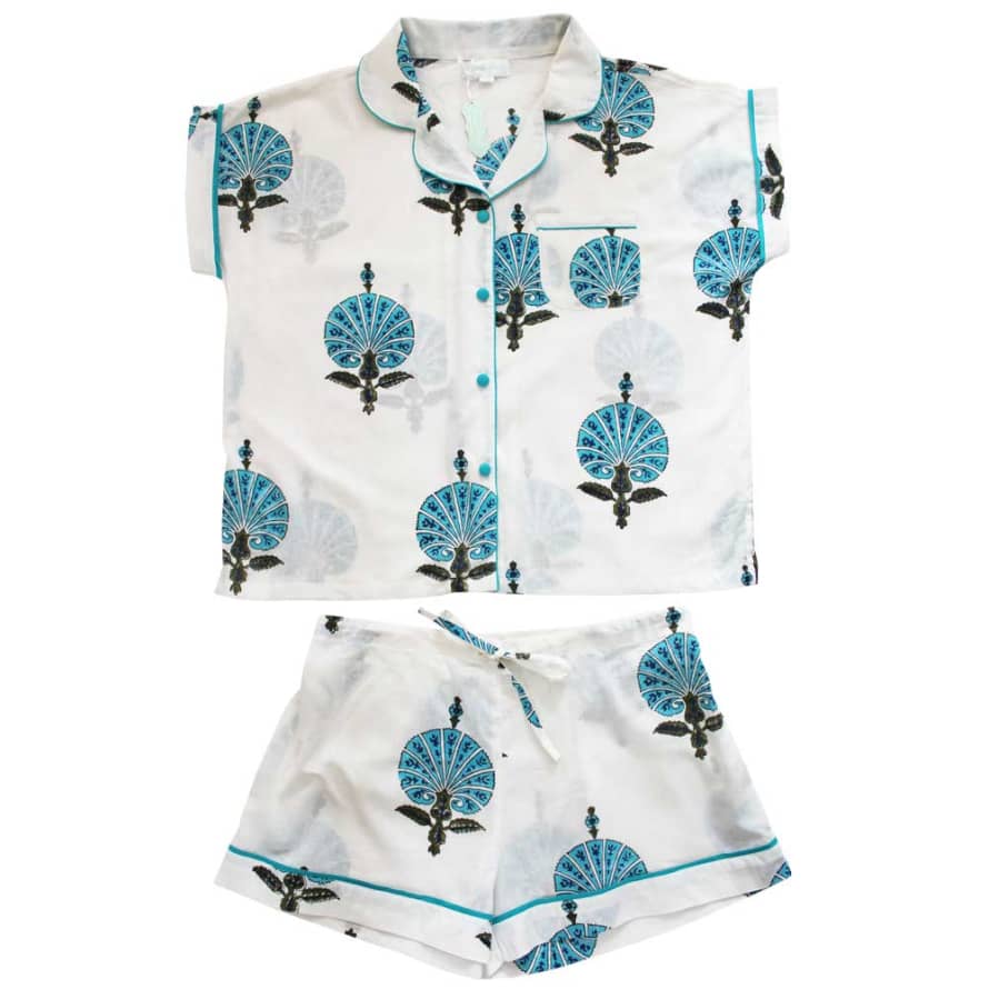 Powell Craft Ladies Aqua Shell Print Cotton Short Pyjama Set