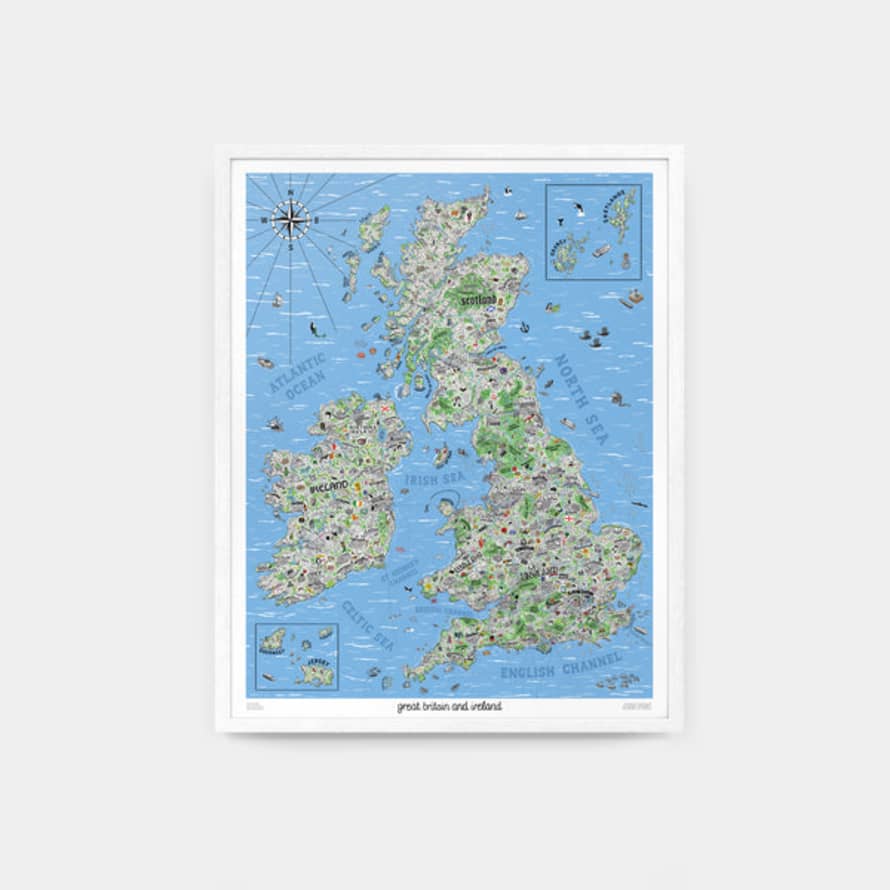 Jenni Sparks 24 x 30inch Unframed Hand Drawn Map of Great Britain and Ireland Print