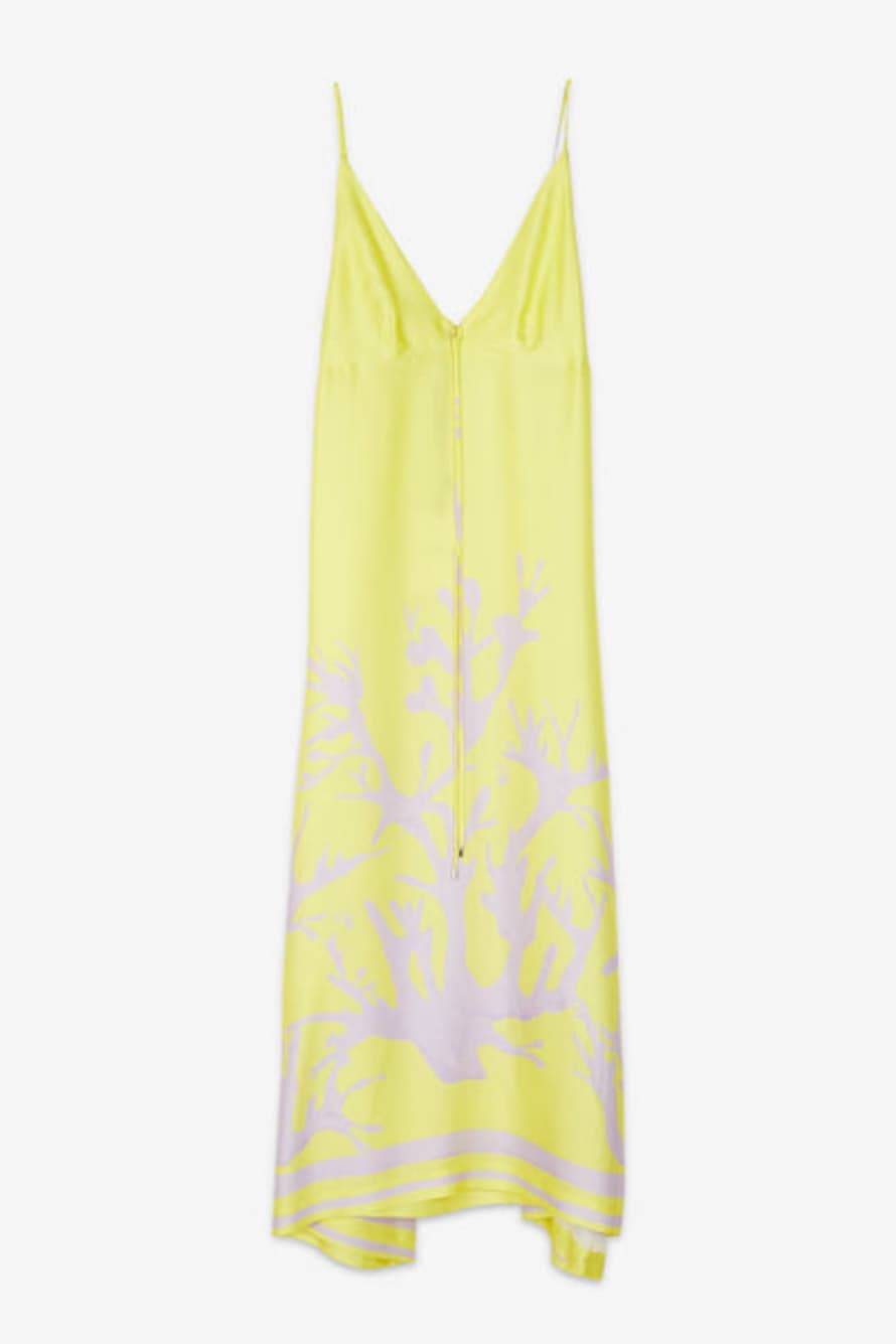 Ottod'Ame  Lime Silk Maxi Dress With Coral Illustration