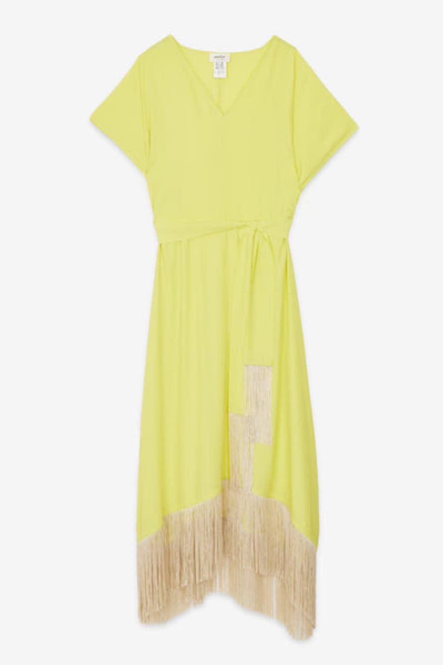 Ottod'Ame  Lime Silk Fluid Maxi Dress With Tassels