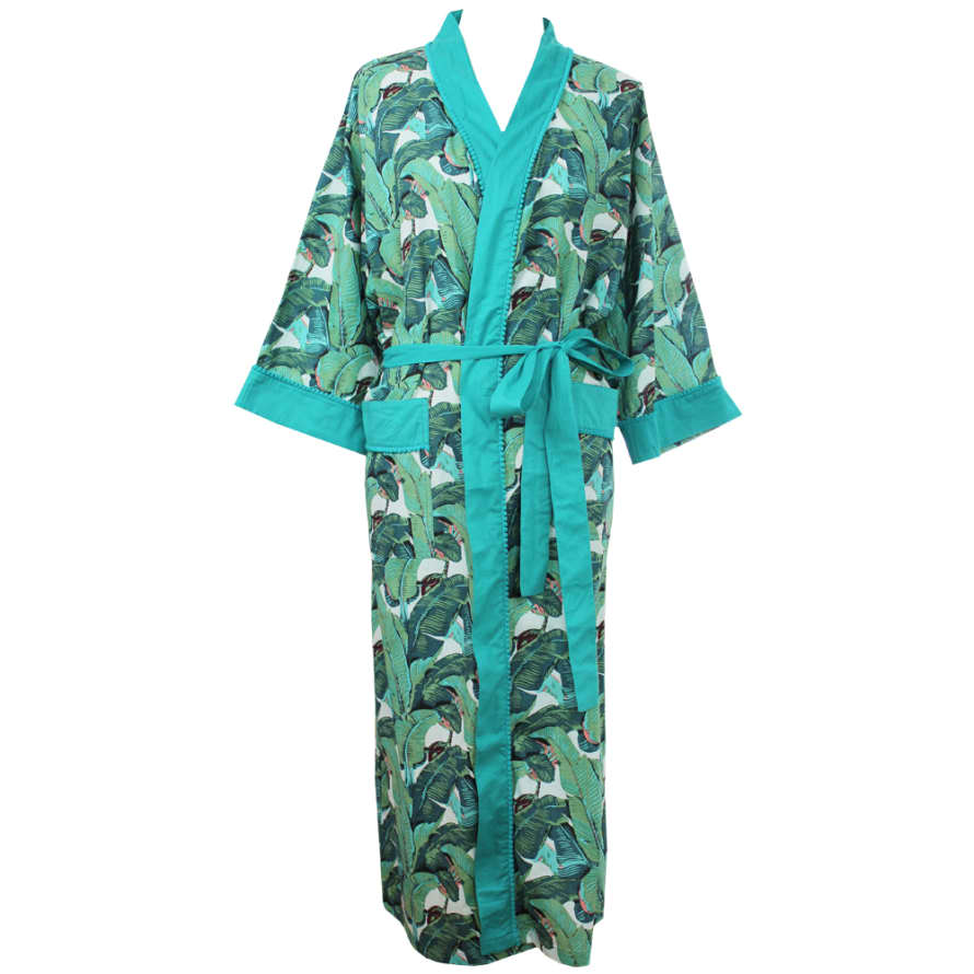 Powell Craft Ladies Green Leaf Print Cotton Dressing Gown