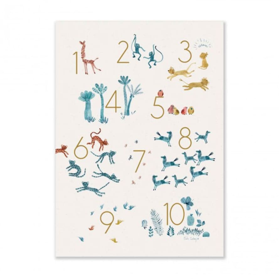 Moulin Roty Illustrated Numbers & Animals Wall Poster