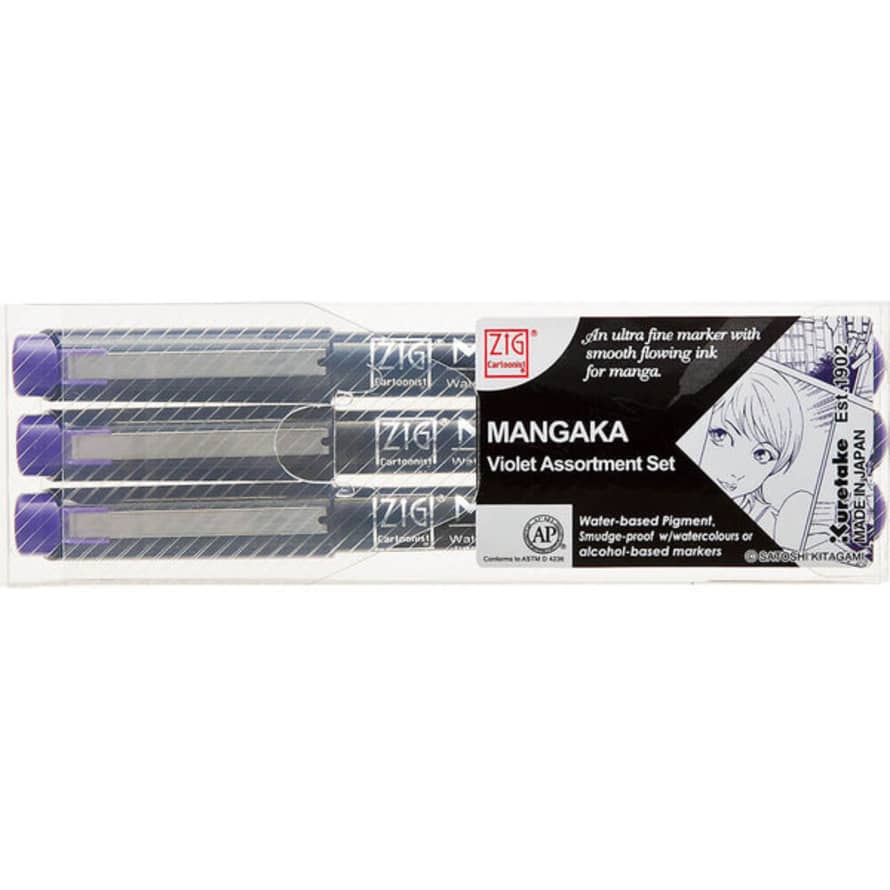 Kuretake Zig Cartoonist Mangaka Violet Assortment Set Of 3