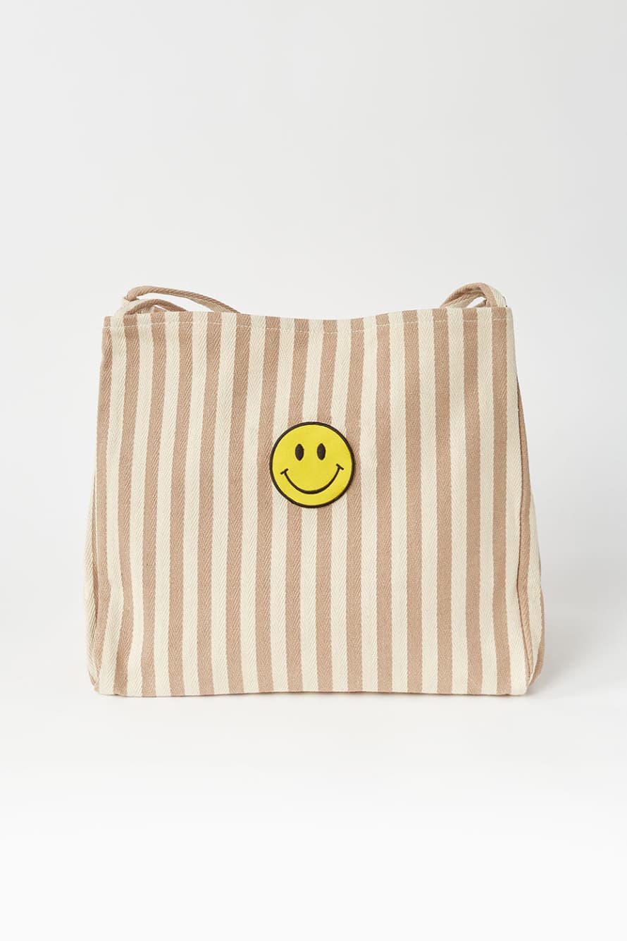 BB + DD Beige Smiley Thin Stripe Bag