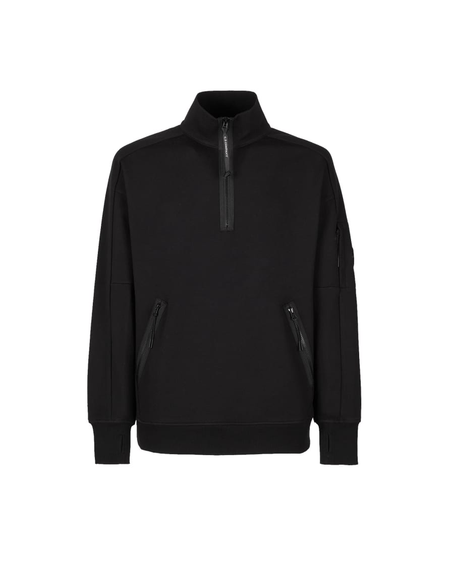 C.P. Company Diagonal Raised Fleece Stand Collar Sweatshirt Black