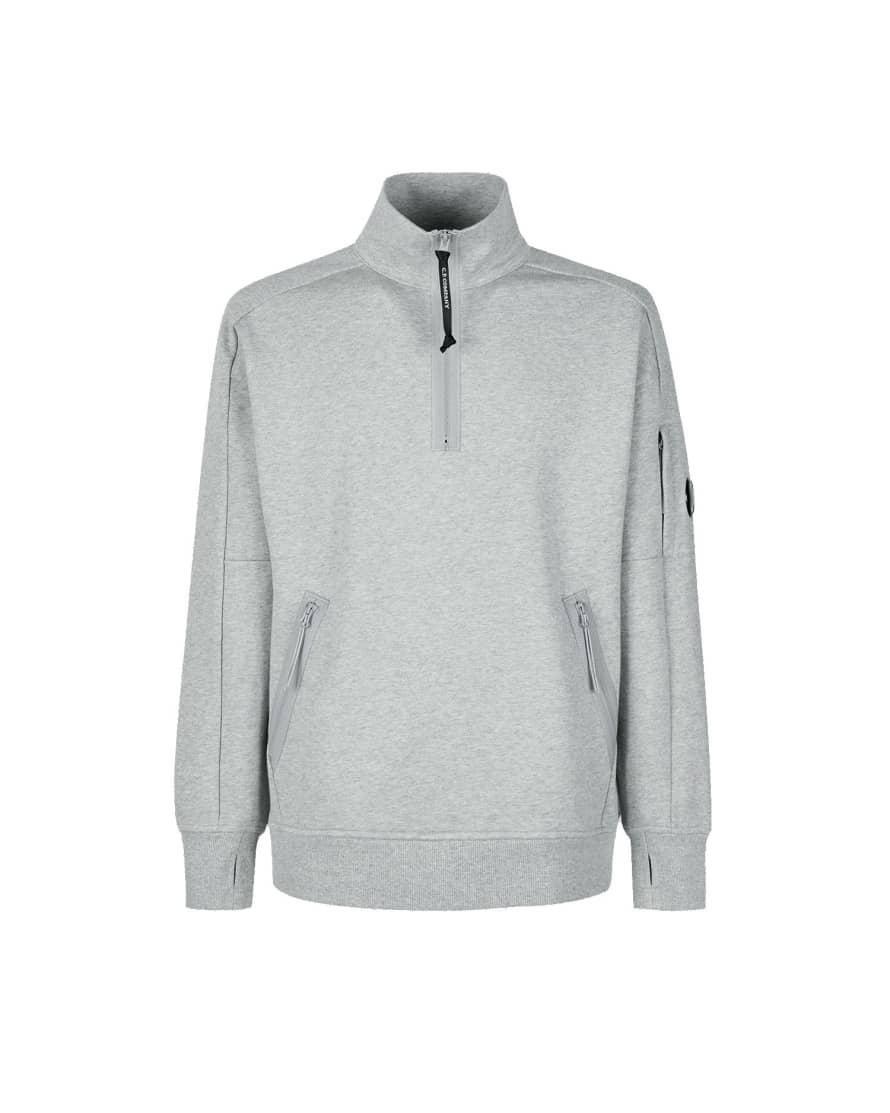 C.P. Company Diagonal Raised Fleece Stand Collar Sweatshirt Grey Melange
