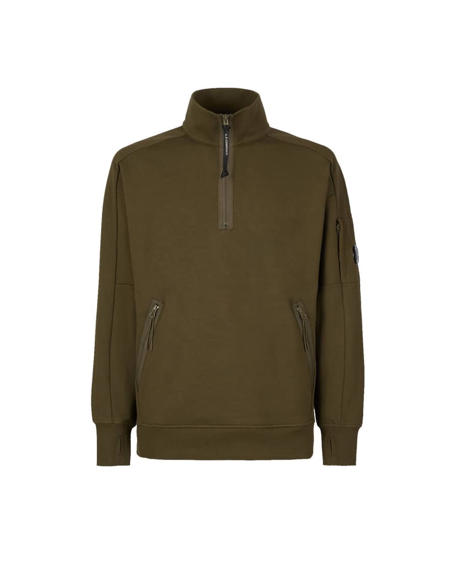 C.P. Company Diagonal Raised Fleece Stand Collar Sweatshirt Ivy Green