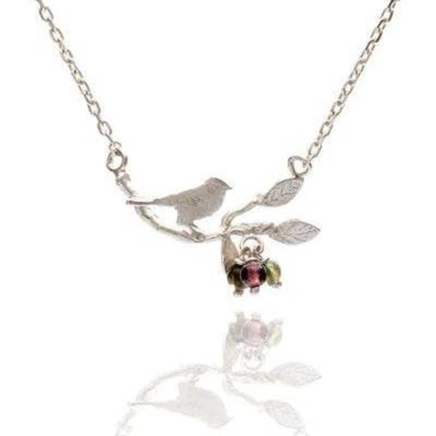Amanda Coleman Bird Necklace In Sterling Silver With Tourmaline Berries