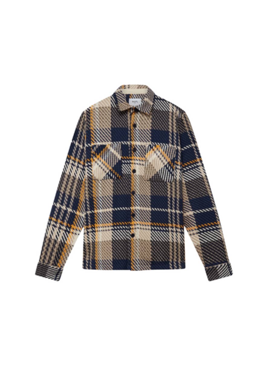 Wax London Whiting Overshirt In Spear Check Navy & Yellow