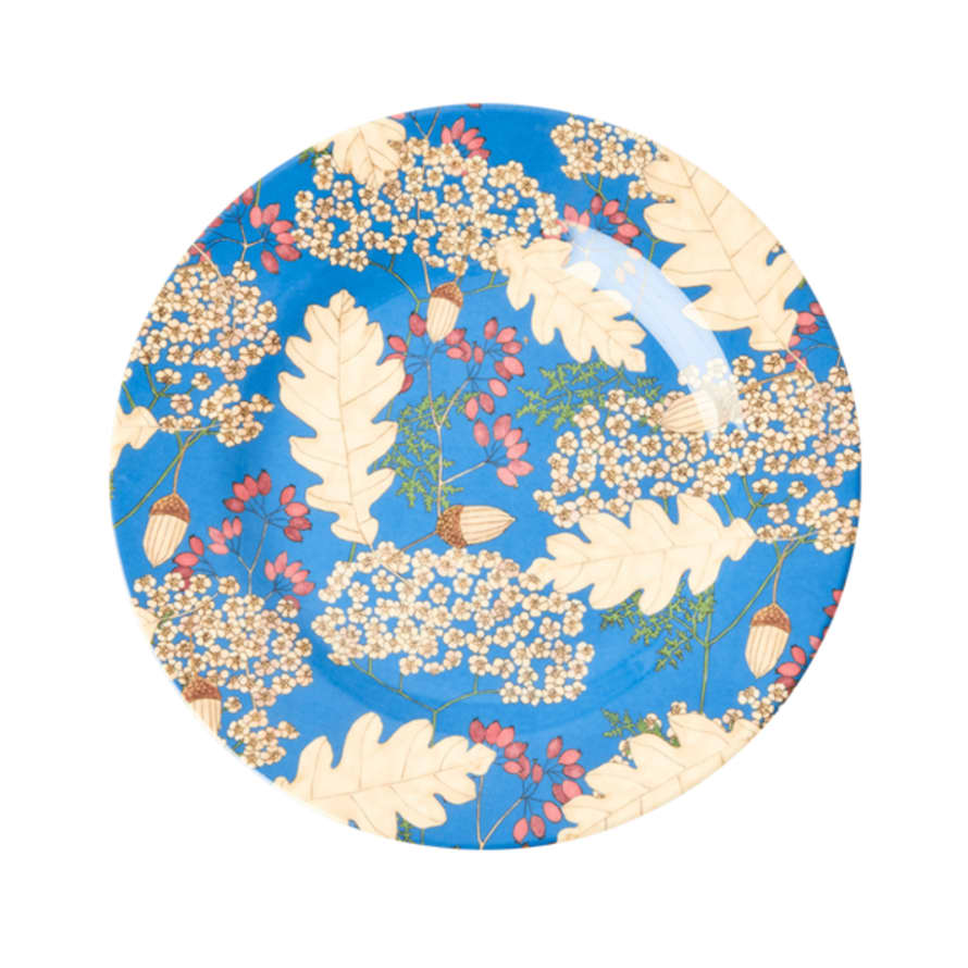rice Melamine Autumn and Acorns Print Dinner Plate