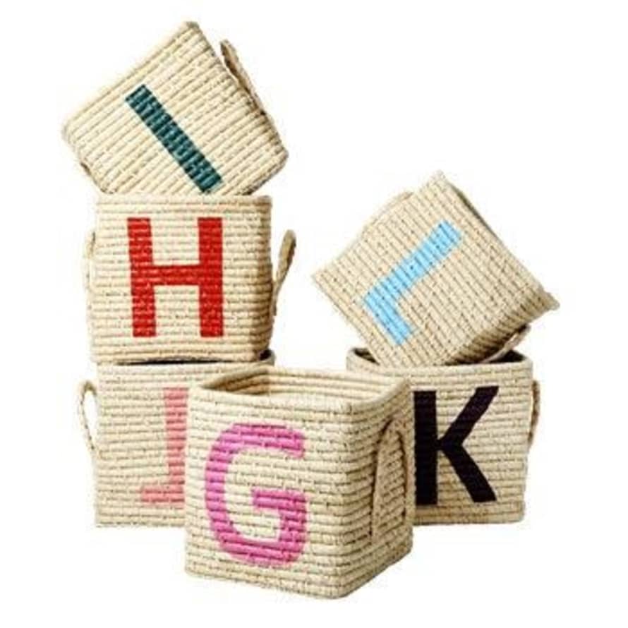 rice Square Raffia Basket with Letter