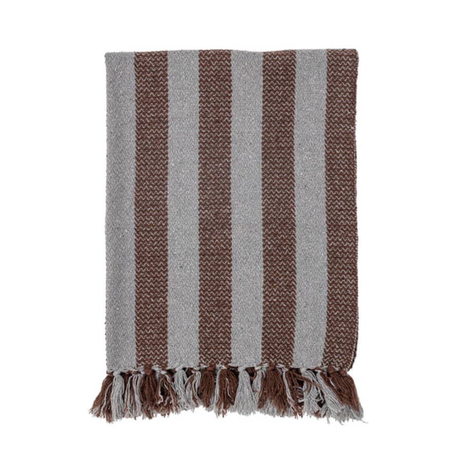 Bloomingville Nann Small Brown Striped Recycled Cotton Throw