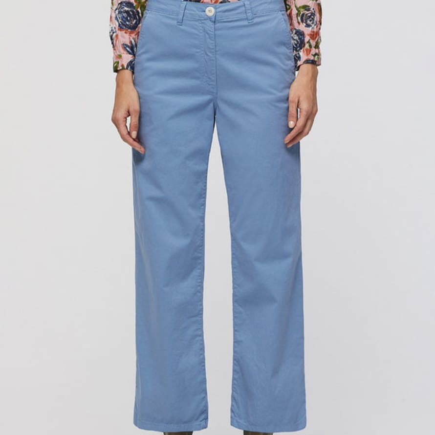 Nice Things Satin Cotton Chino Trousers - Light Blue