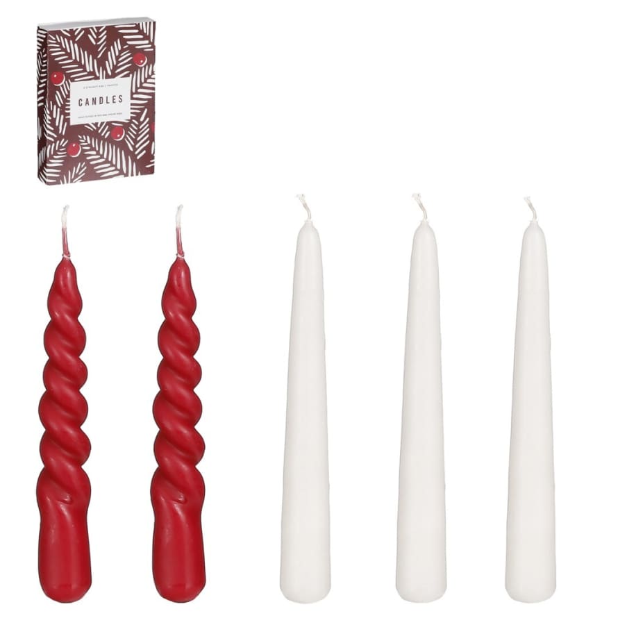 Foimpex Twisted Red/White Candles Box S/5