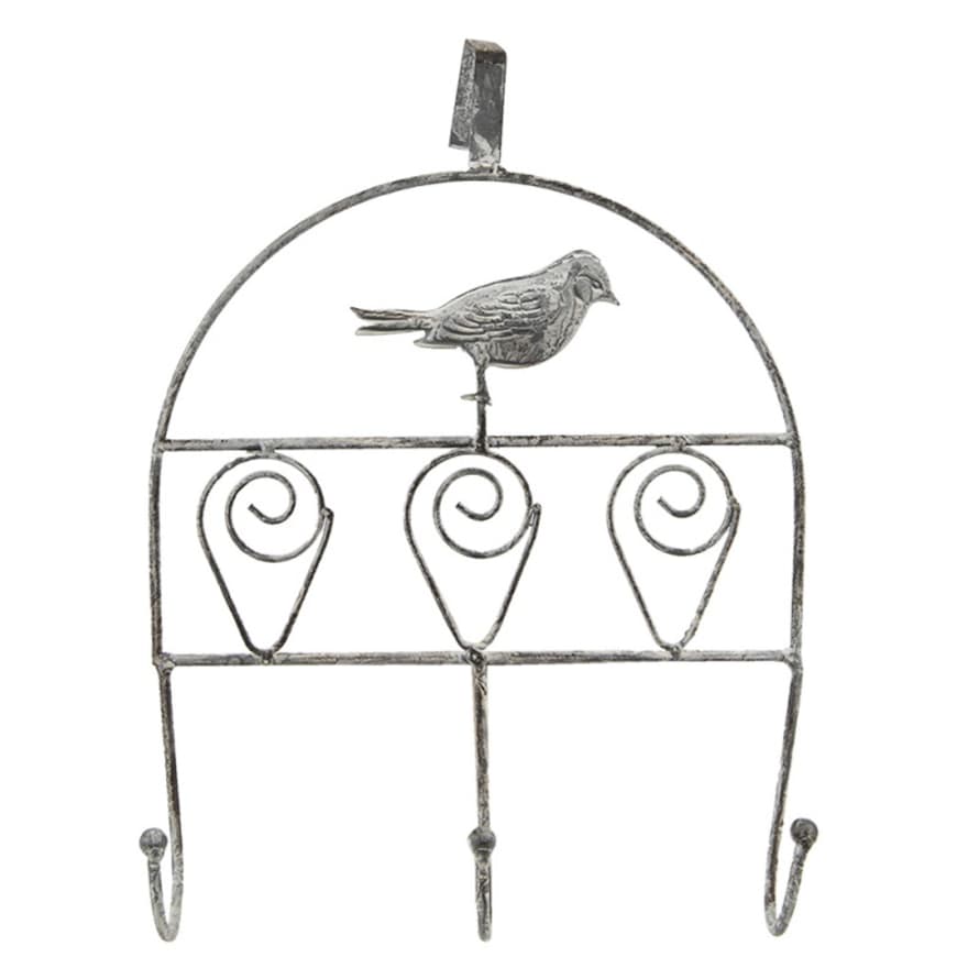 clayre & Eef Grey Iron Door Coat Rack w/Bird