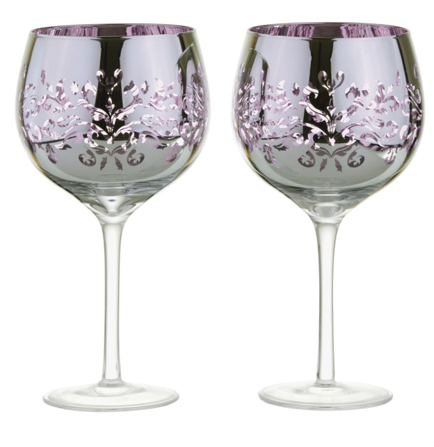 Set of Two Lilac Filigree Electroplated Gin Glasses