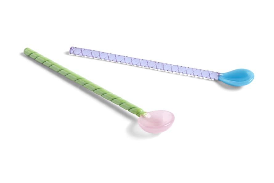 HAY Set of 2 Turquoise and Light Pink Glass Twist Spoons