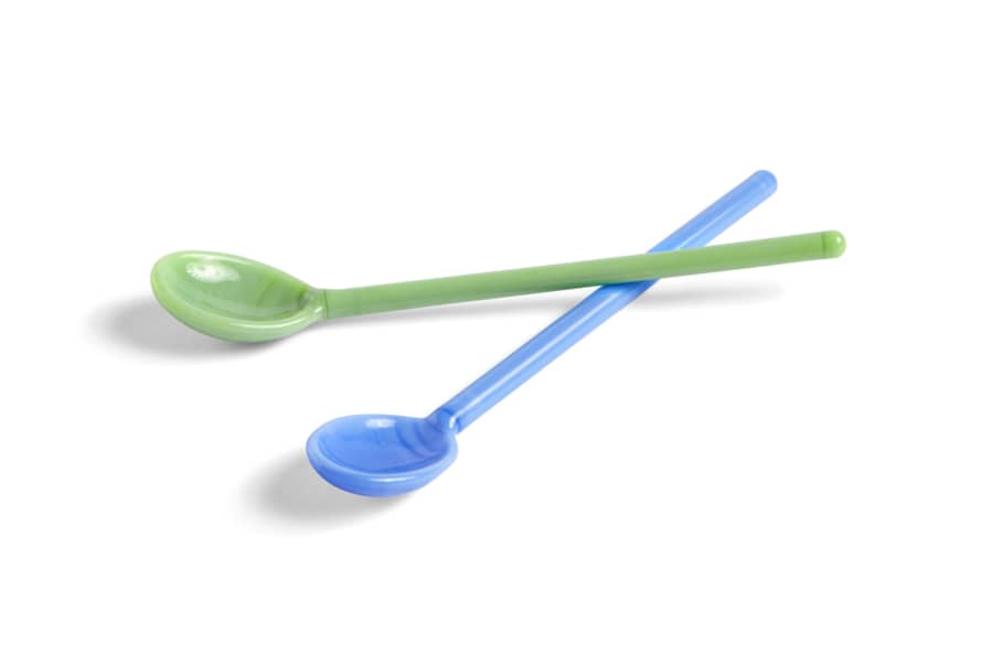 HAY Set of 2 Mono Sky Blue and Green Glass Spoons
