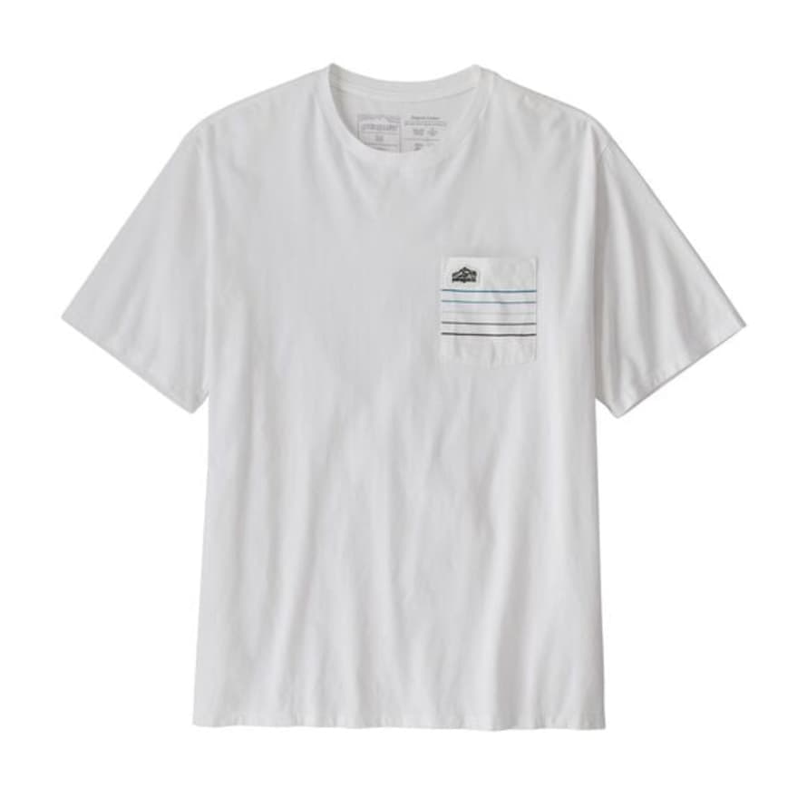Patagonia Line Logo Ridge Stripe Pocket T-shirt - White