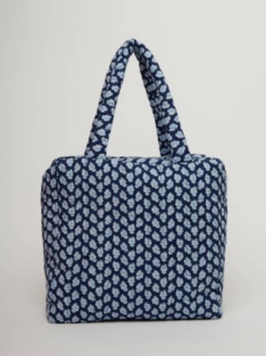 Great Plains Block-printed Aspen Quilted Zip-up Cotton Tote Bag - Navy