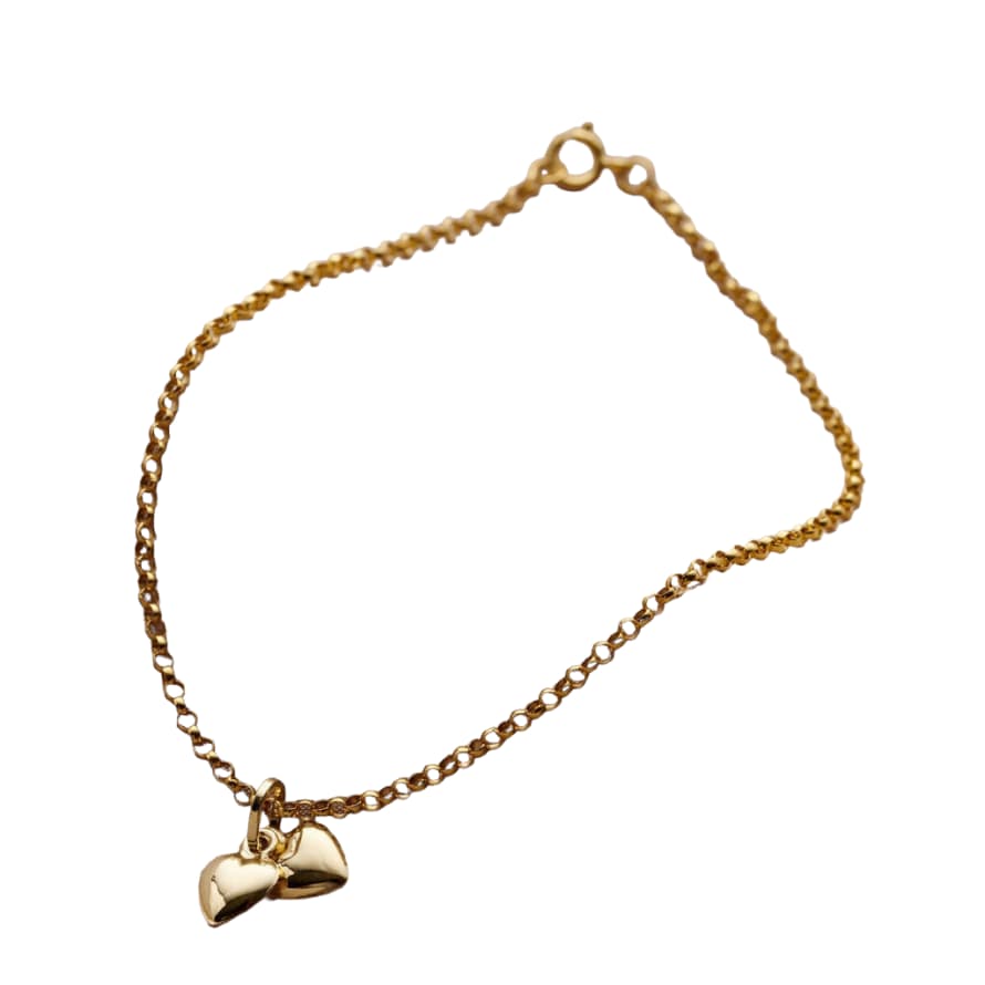 Posh Totty Designs 9ct Gold Double Heart Charm Bracelet