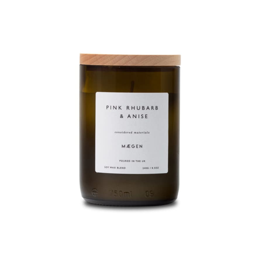 Maegen Green Glass Candle - Pink Rhubarb And Anise
