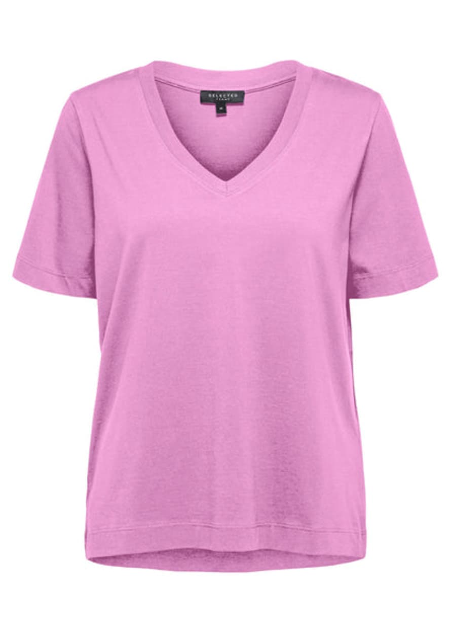 Selected Femme Essential V-neck Tee Cyclamen
