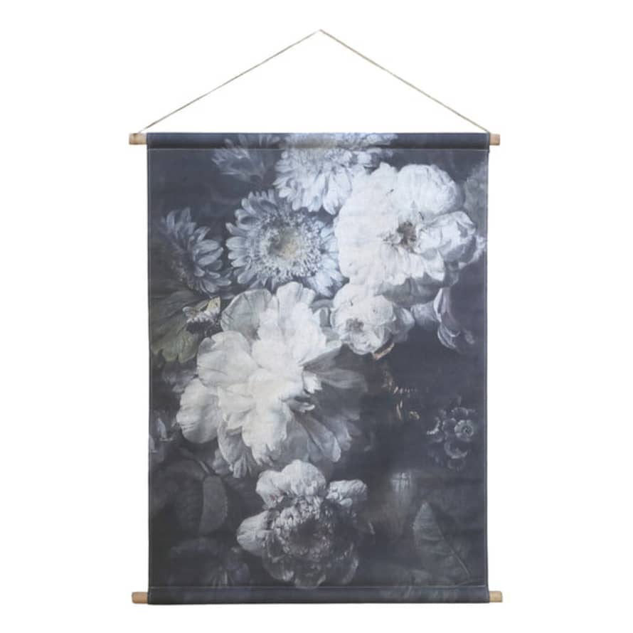 Chic Antique Small Monochrome Floral Canvas Wall Hanging