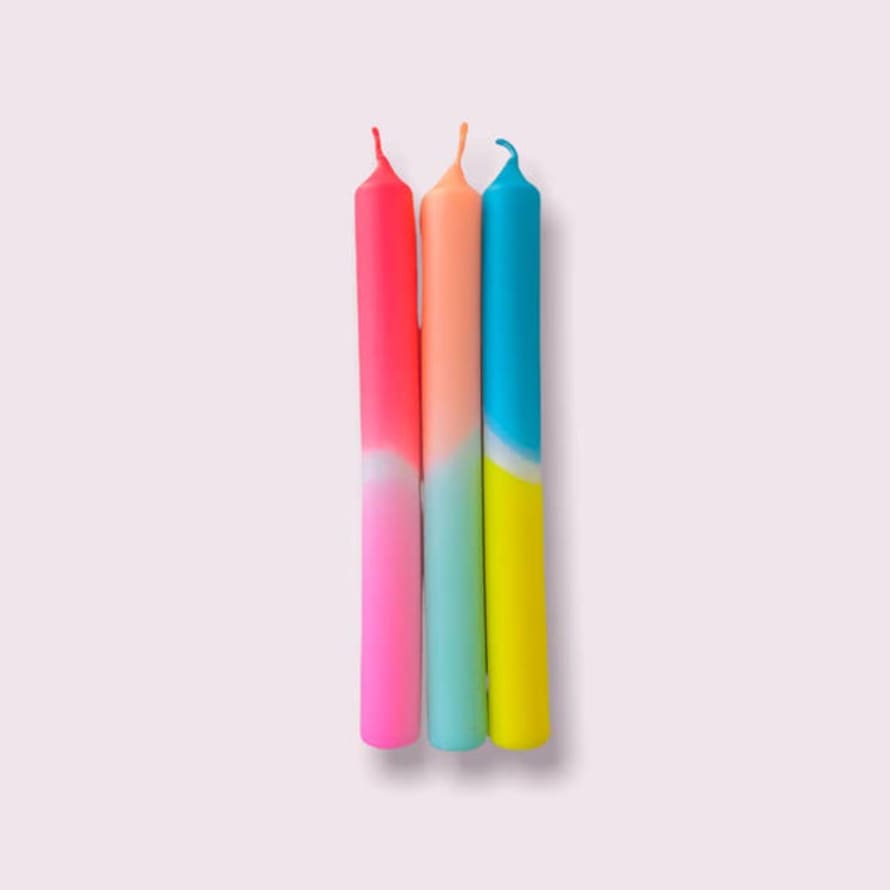 Pink Stories Dip Dye Neon Candles - South Beach - Set Of 3