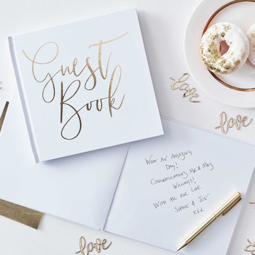 Ginger Ray White and Gold Foiled Wedding Guest Book