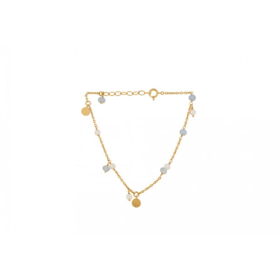 Pernille Corydon Afterglow Sea Bracelet In Gold W Freshwater Pearls & Blue Agate Stones