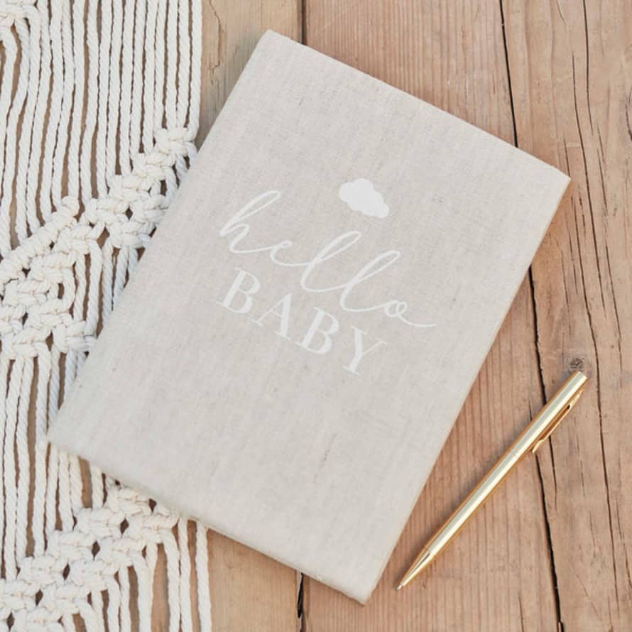 Ginger Ray Hello Baby Neutral Linen Baby Journal Book