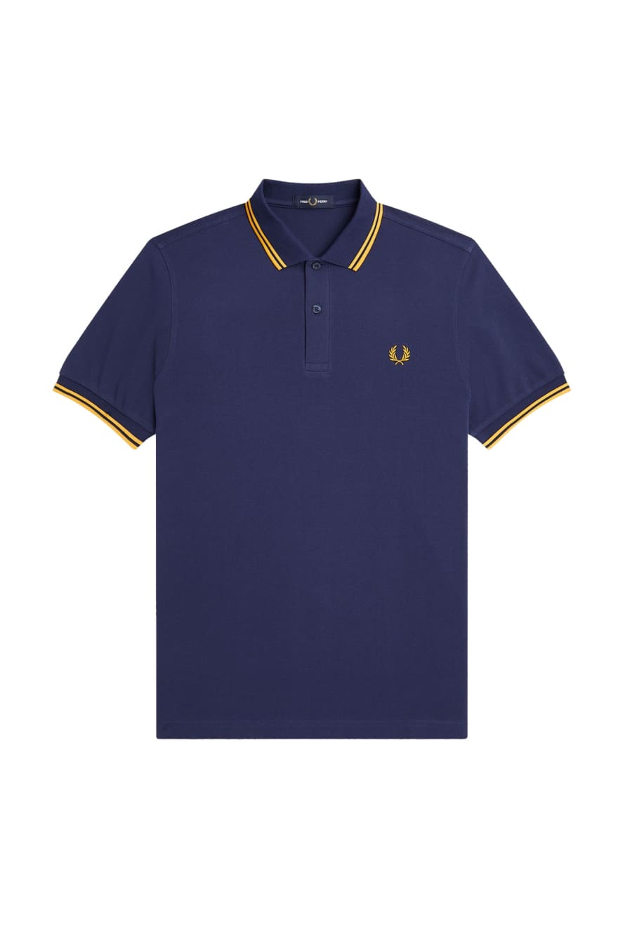 Fred Perry Slim Fit Twin Tipped Polo French Navy / Golden Hour / Golden Hour