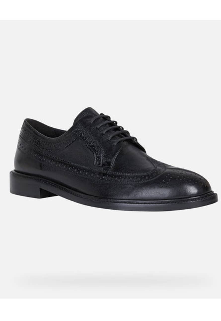 GEOX Artenova Black Tumbled Leather Brogues With Waterproof Leather Outsole