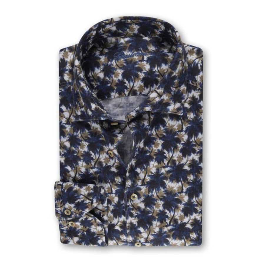 Stenstroms Navy Patterned Linen Shirt