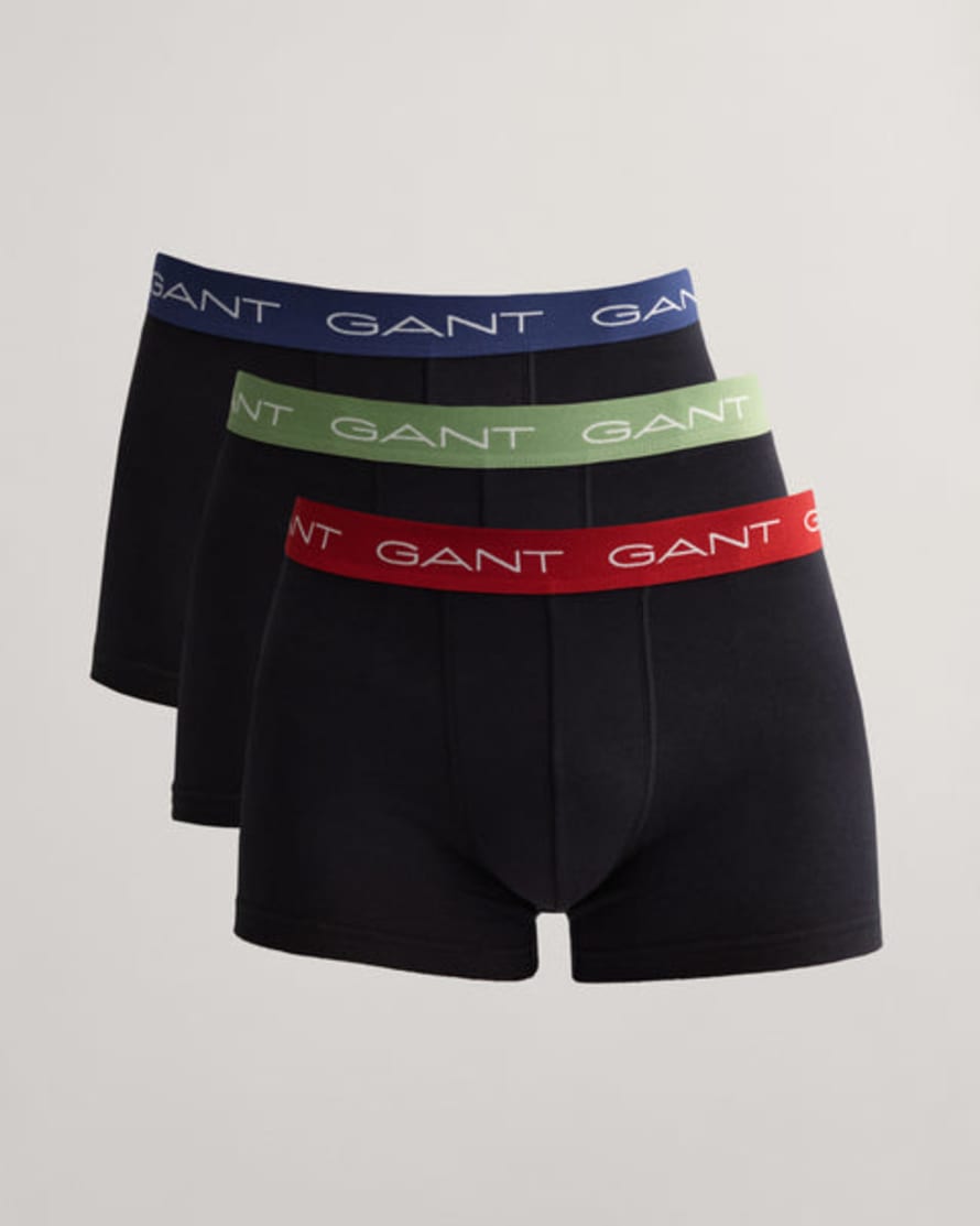 Gant Pack of 3 Black Contrasting Waistband Trunks