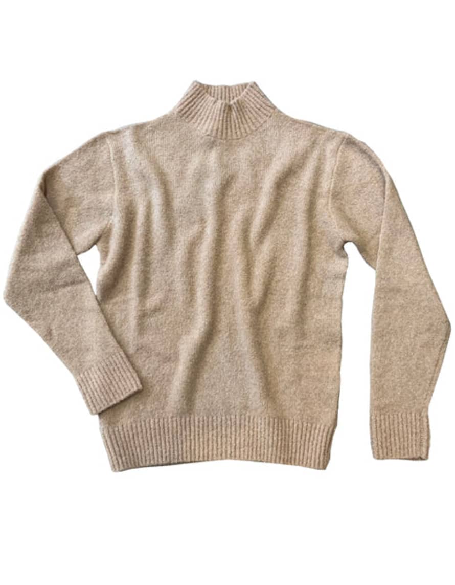 Circolo 1901 Dark Beige Boucle Fabric Wool Blend Turtle Neck Sweater