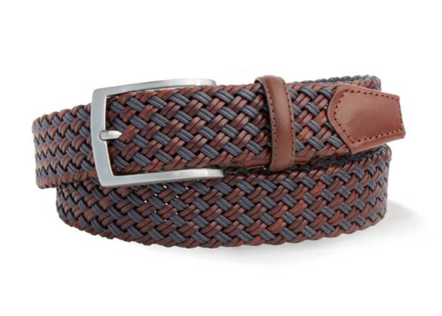 Robert Charles Belts Brown and Blue Leather Woven Belt