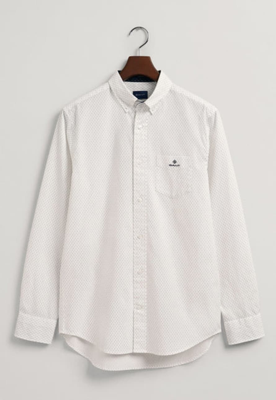 Gant Eggshell White Regular Fit Micro Printed Oxford Shirt 