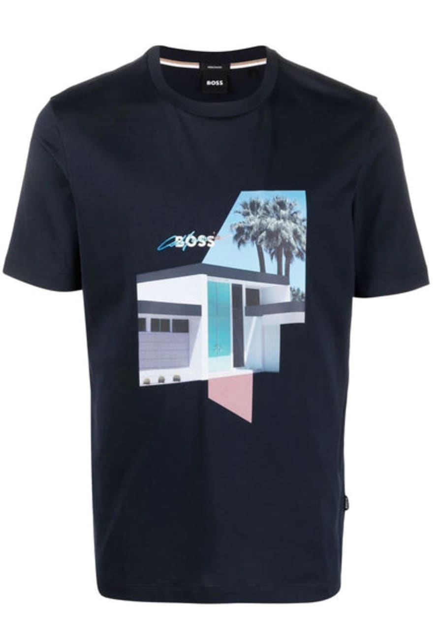 Hugo Boss Dark Blue Graphic Print Regular Fit T Shirt