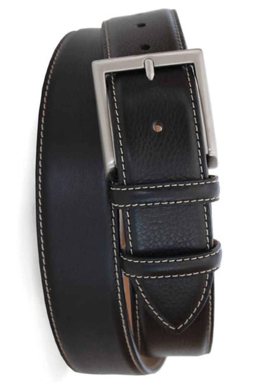 Robert Charles Belts 40mm Black Grained Leather Stitching Detailing Belt