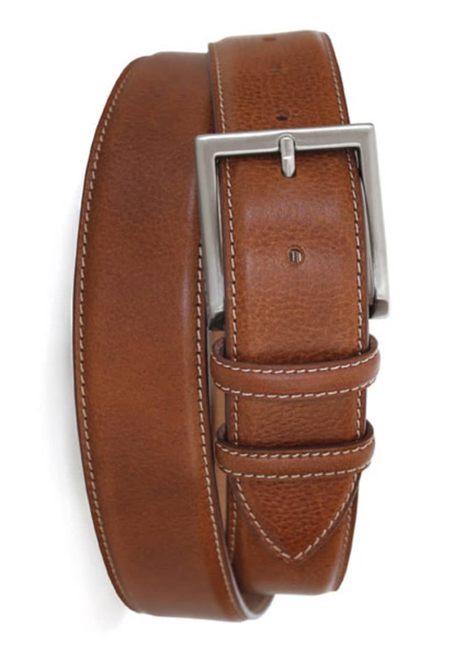 Robert Charles Belts 40mm  Tan Grained Leather Stitching Detailing Belt