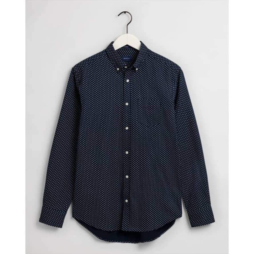Gant Marine Blue Regular Fit Shirt with Geometric Floral Print