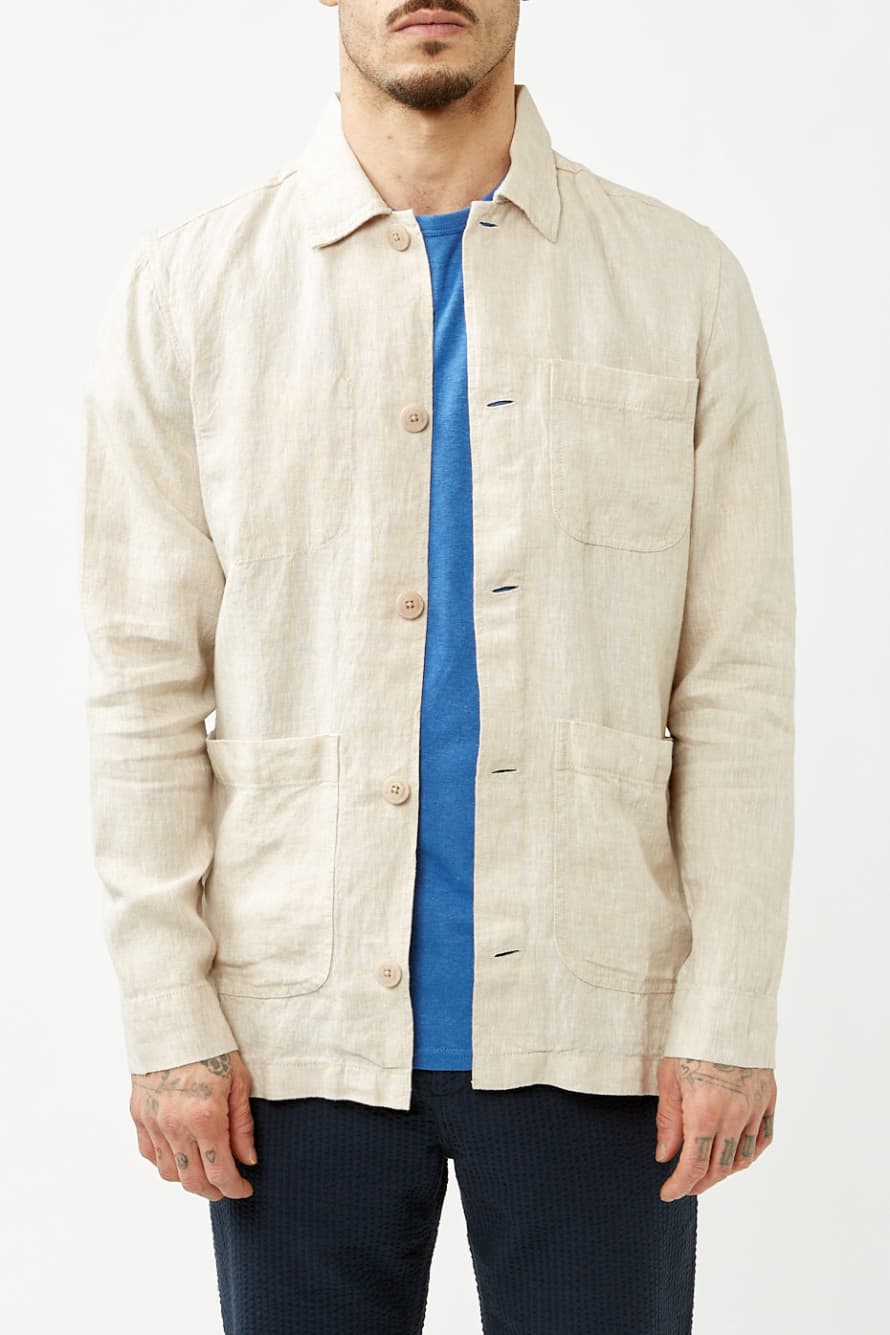 Knowledge Cotton Apparel  Light Feather Gray Linen Overshirt